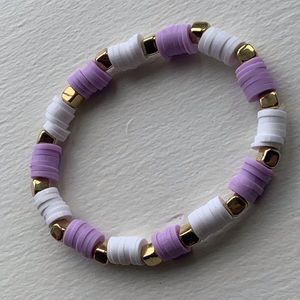 Handmade clay bead purple/white square gold beads stretchy